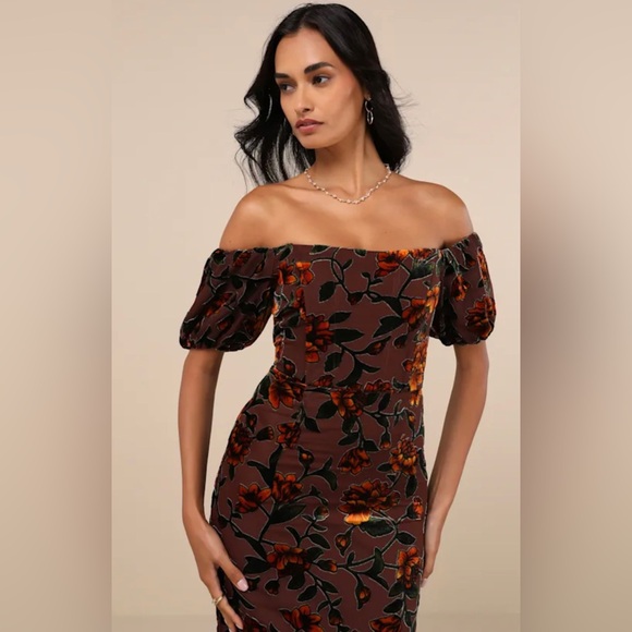 Lulus Confidently Impressive Brown Velvet Off-the-Shoulder Maxi Dress - Picture 4 of 9